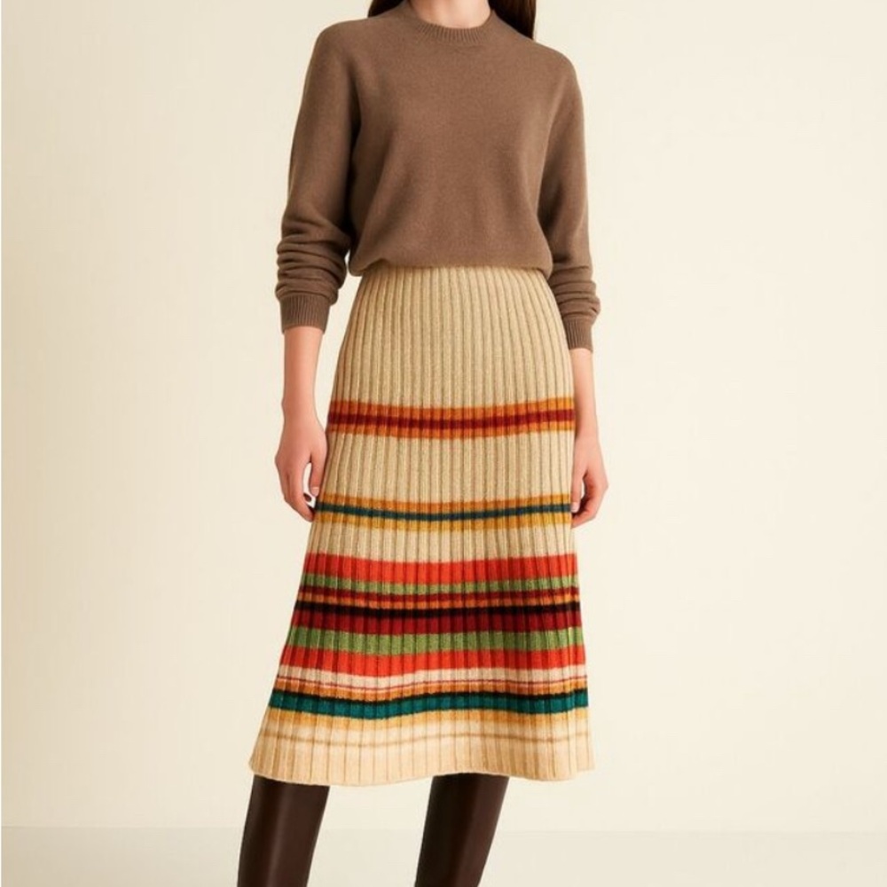 MaxMara Weekend Multicolor Wool Knit Midi Skirt
